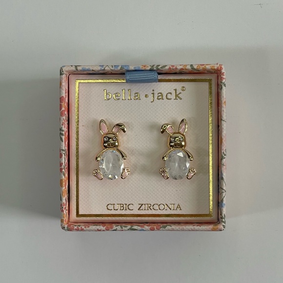 Bella Jack Goldtone Crackle Cubic Zirconia Easter Bunny Earrings - Picture 10 of 14